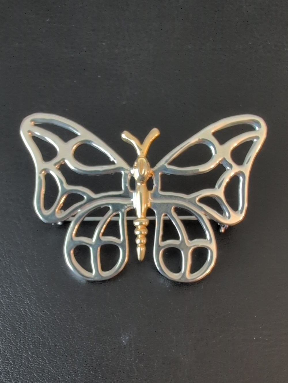 Vintage MJ Two-tone Butterly Brooch Pendant Costume Jewelry